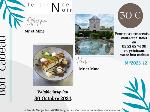 Gift voucher hotel and restaurant Le Prince Noir