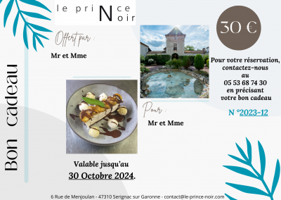 Bon cadeau hôtel et restaurant Le Prince Noir